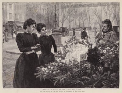 Fioler - en scene på Paris Boulevards, maleri i Champs de Mars-salongen, Paris (litho) av Carl Ernest von Stetten