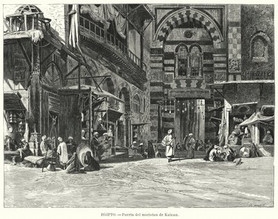 Inngang til komplekset i Qalawun, Kairo, Egypt (litho) av Carl Friedrich Heinrich (after) Werner