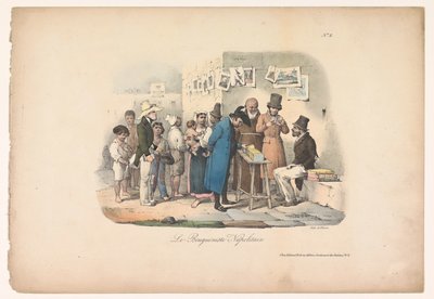 Bokhandlerbod i Napoli Le Bouquiniste Napolitain (tittel på objekt) Sjangerscener i Napoli (serietittel) Scener populære de Naples og douze Tableaux (serietittel) av Carl Gustaf Hjalmar Mörner