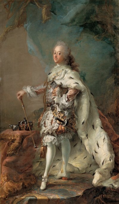 Frederik V i sine salvelsesklær, ca. 1750 (olje på lerret) av Carl Gustaf Pilo