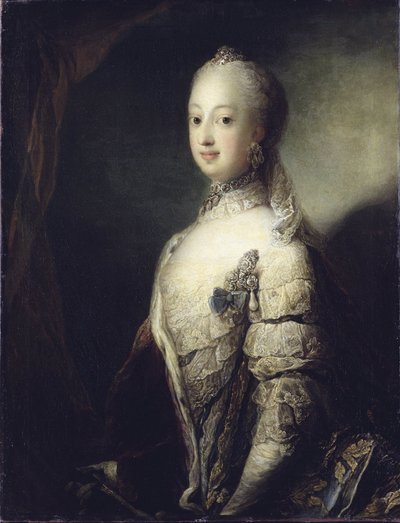 Sophie Madeleine av Danmark, dronning av Sverige og Finland - Portrett av Sophia Magdalena av Danmark (1746-1813), dronning av Sverige, av Pilo, Carl Gustaf (1711-1793). Olje på lerret av Carl Gustaf Pilo