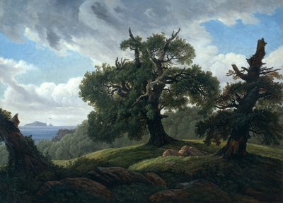 Minne om en skogkledd øy i Østersjøen Eiketrær ved havet, 1835 av Carl Gustav Carus