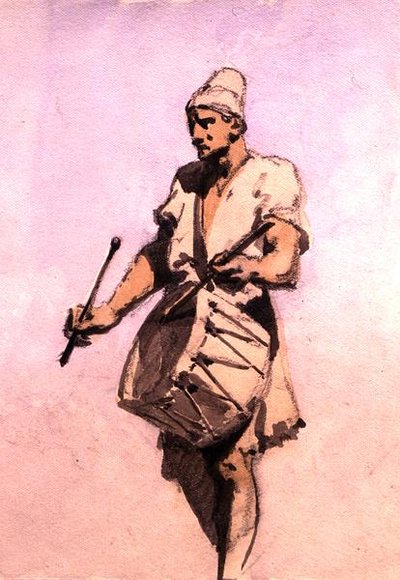 A Drummer in the Marriage Procession, Kairo (akvarell på papir) av Carl Haag