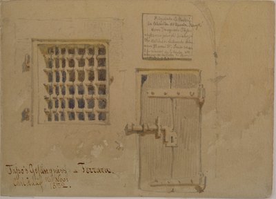 Jassos fengsel i Ferrara, 1852 (blyant og wc-vask på papir) av Carl Haag