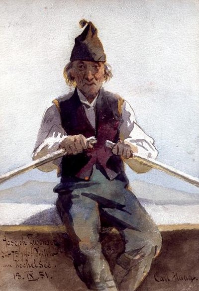Joseph Zwenger i en robåt, det bayerske høylandet av Carl Haag