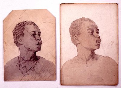 Studie av et afrikansk hode (blyant og vask på papir) av Carl Haag