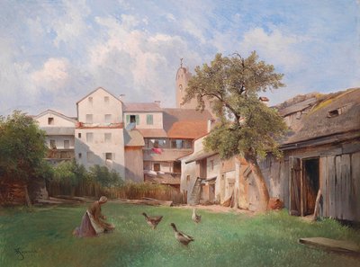 Carl Haunold gårdsplassen til såpemakerhuset i Tittmoning 1907 av Carl Haunold