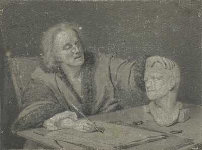 Tegner som skisserer et gipshode av Carl Heinrich Mylius