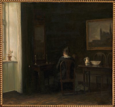 Interiør med Kunstnerkona Emilie Heise av Carl Holsoe