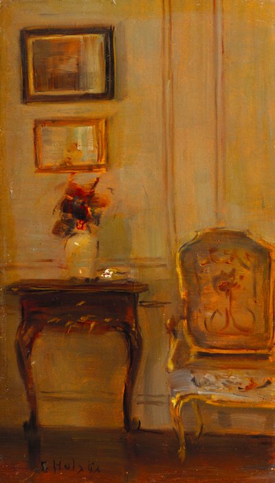 Et tegnerom interiør (olje på panel) av Carl Holsoe