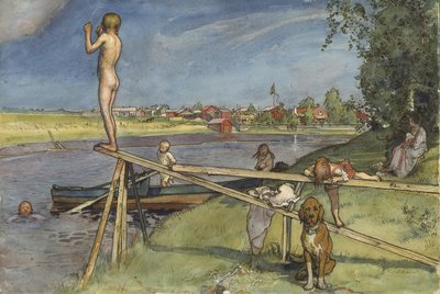 A Pleasant Bathing Place, fra A Home-serien, ca. 1895 (wc på papir) av Carl Larsson