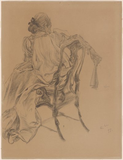 En elegant dame fra det attende århundre holder en vifte av Carl Larsson