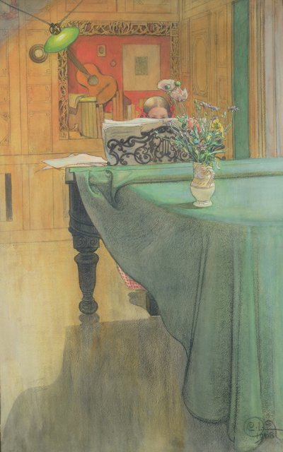 Brita ved pianoet, 1908 av Carl Larsson