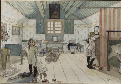 Chambre de petites filles - Små jenterom, av Larsson, Carl (1853-1919). Akvarell på papir. Mål: 32x43 cm. Nationalmuseum Stockholm av Carl Larsson
