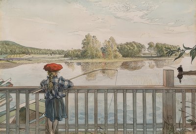 Lisbeth fisker. Rundt 1895 av Carl Larsson