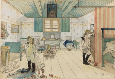 Mors og de små jentenes rom. Fra Et hjem (26 akvareller) av Carl Larsson