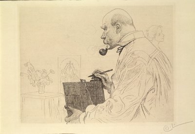 Selvportrett som raderer av Carl Larsson