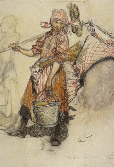 Vaskekvinne (pastell på papir) av Carl Larsson