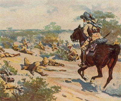 I Okaharui, 3. april 1904 (forbedret fargelitografi) av Carl Ludwig Friedrich (after) Becker