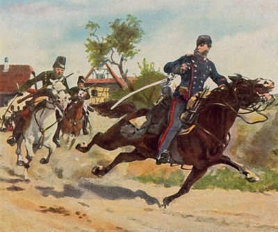 Grev Zeppelins rekognoseringstur nær Schirlenhof, 26. juli 1870 (forbedret fargelitografi) av Carl Ludwig Friedrich (after) Becker