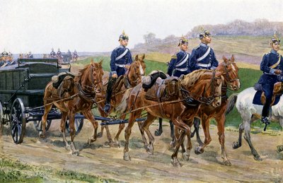 Den tyske hærens forsyningskolonne på marsj (farge litho) av Carl Ludwig Friedrich (after) Becker
