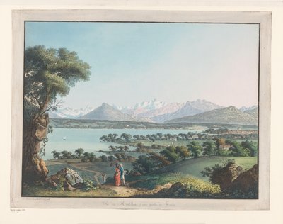 Utsikt over Genève med Mont-Blanc i bakgrunnen Utsikt over Mont-Blanc og en del av Genève (tittel på objekt) av Carl Ludwig Hackert