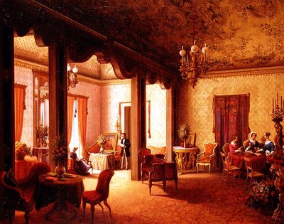Interiør i salongen til Tsarina Alexandra i Villa des Herzogs Serradifalco, Palermo av Carl Ludwig Rundt