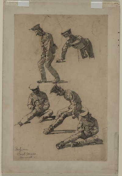 Fem studier av en soldat, fjerde kvartal 1800-tallet eller første tredje 1900-tallet. av Carl Marr