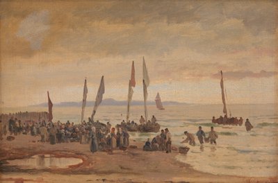 Hjemvendte fiskere ønskes velkommen til Hornbæk Strand av Carl Neumann