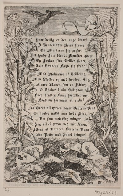 Innramming med en lerke og blomster av Carl Peter Theodor Rothweiler