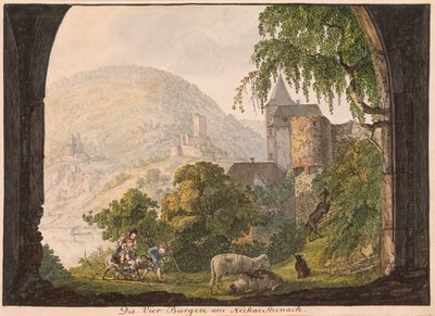 De fire slottene til Neckar Steinach (wc på papir) av Carl Philipp Fohr