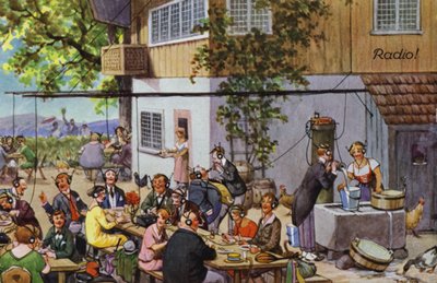 Komiske skildringer av tidlig radio (fargelitho) av Carl Robert Arthur Thiele