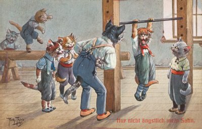 Humoristisk kattepostkort (farge litho) av Carl Robert Arthur Thiele