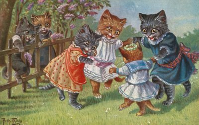 Humoristisk kattepostkort (farge litho) av Carl Robert Arthur Thiele