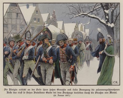 Resten av den prøyssiske hæren marsjerte forbi kong Frederick William III og dronning Louise gjennom Memels gater av Carl Röchling