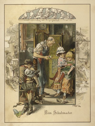 Hos skomakeren (farge litho) av Carl Rohling