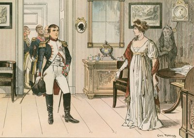 Dronning Louise av Preussen (1776-1810) og Napoleon I (1769-1821) ved Tilsit i 1807 under undertegningen av den andre Tilsit-traktaten av Carl Rohling