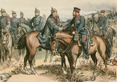 Wilhelm I, konge av Preussen og den første tyske keiseren (1797-1888) hilste sønnen sin i Sadowa i 1866 av Carl Rohling