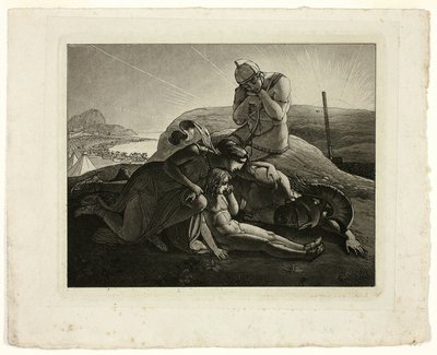 Tecmessa, hennes sønn og Teucer Lamenting the Dead Ajax av Carl Russ