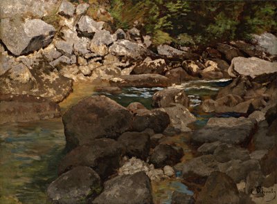 Fjellbekk med steinblokker, 1888-1889 av Carl Schuch