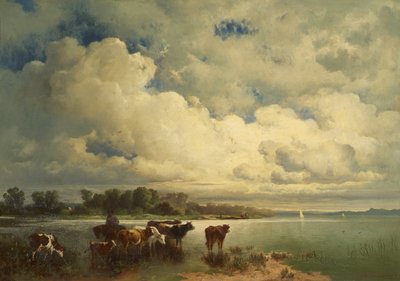 Vannlandskap med kyr av Carl Schweninger d. Ä.