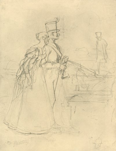 Die Begegnung, midten av slutten av 1800-tallet, c1924. av Carl Spitzweg
