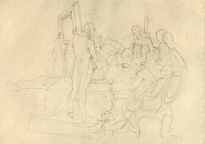 Die Kunstauktion, midten av slutten av 1800-tallet, c1924. av Carl Spitzweg