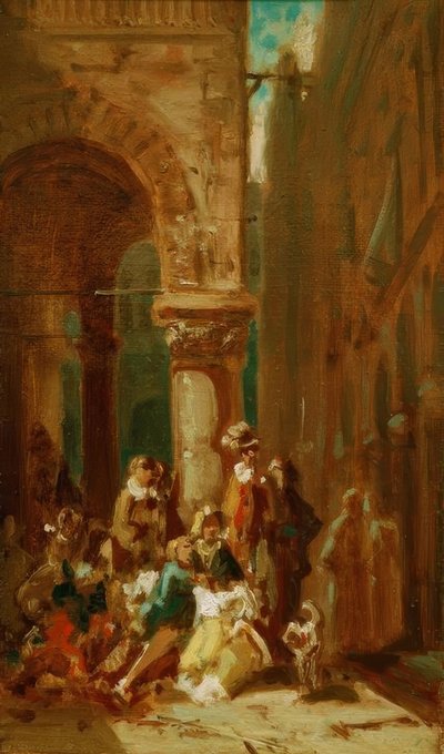 Reisende mennesker: skuespillere på Loggia dei Lanzi i Flo av Carl Spitzweg