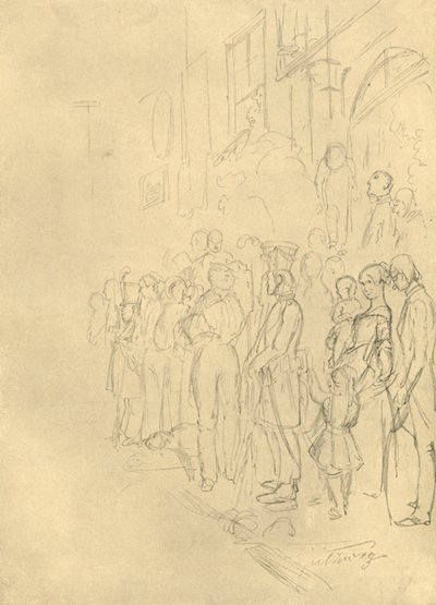 Venter på prosesjonen, midten av slutten av 1800-tallet, c1924. av Carl Spitzweg
