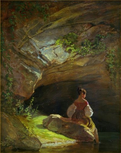 Jenter foran grotten av Carl Spitzweg