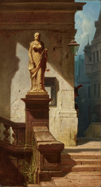 Lovens øye Justitia, 1857. av Carl Spitzweg