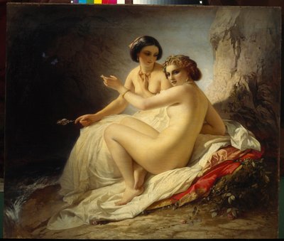 ""To jenter i en grotte"" (To jenter i en grotte) Maleri av Timofei Neff (Carl Timoleon von Neff) (1805-1876) - 1859 - Olje på lerret - Statens russiske museum, St. Petersburg av Carl Timoleon von Neff