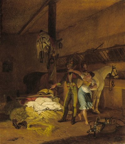 En chevauxleger flørter med en hushjelp av Carl Wilhelm Freiherr von Heideck