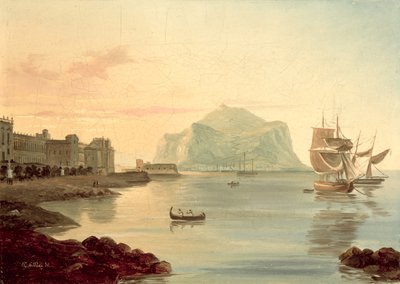 Palermo havn med Pellegrino-fjellet, 1831 av Carl Wilhelm Goetzloff